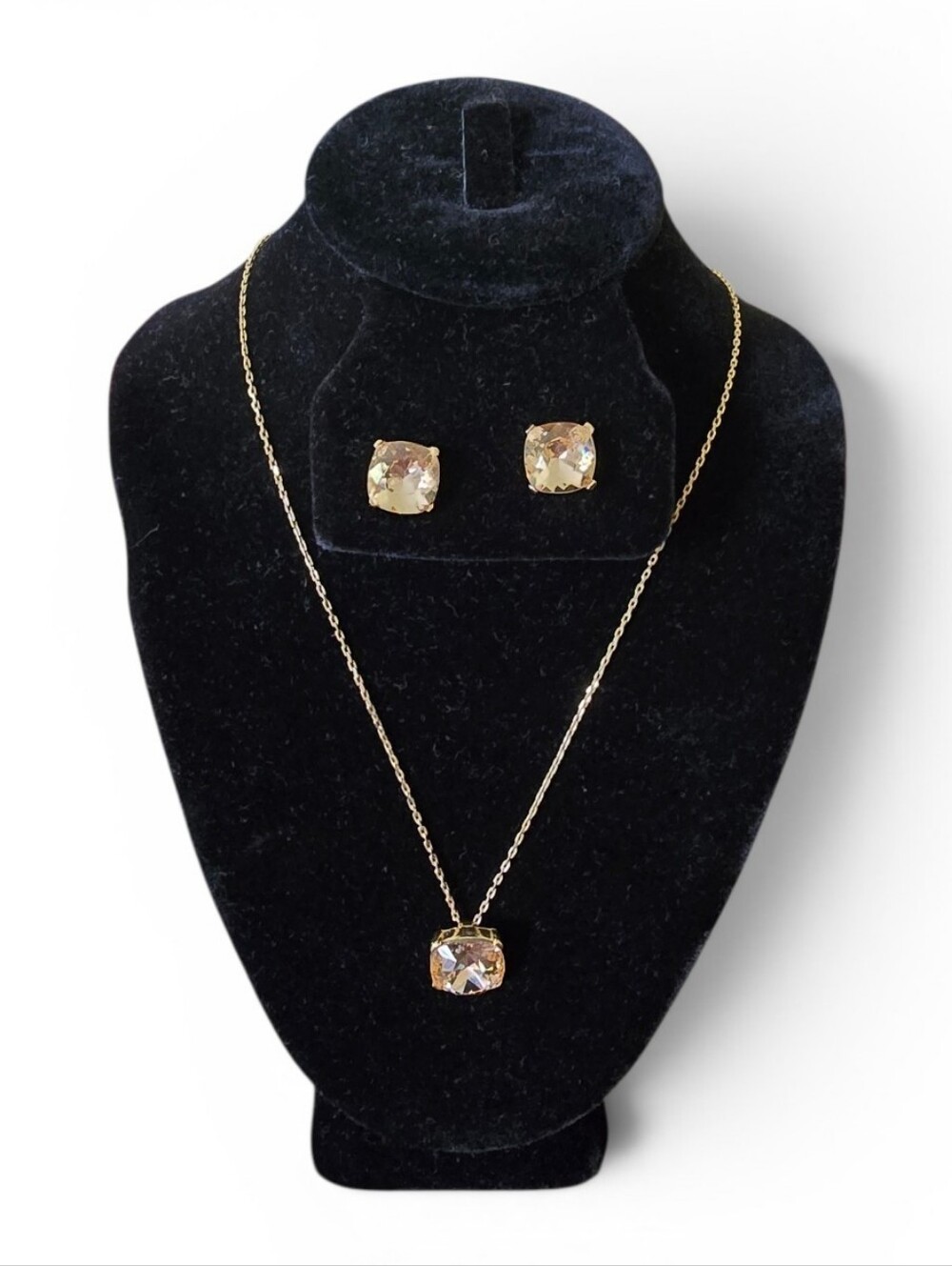 Goldtone Chain Necklace and Stud Earrings Set with Champagne Crystals